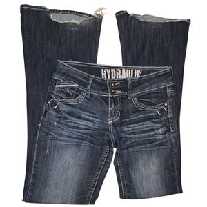 Y2k Vintage Hydraulic Low Rise Dark Wash Jeans Flare Womens Size 12